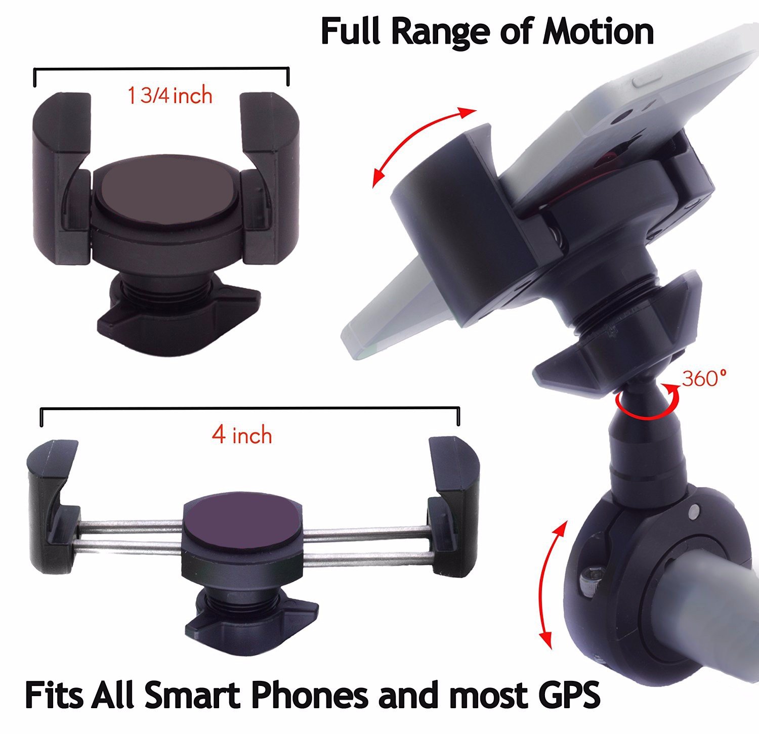 SEMT- Universal 1.25" 1-1/4" Motorcycle Bicycle Handlebar Phone Mount 360 - Cell Phone Holder/GPS Holder- Compatible With Harley Kawasaki Suzuki BMW Ducati [B074MK7ZTS] - Image 3